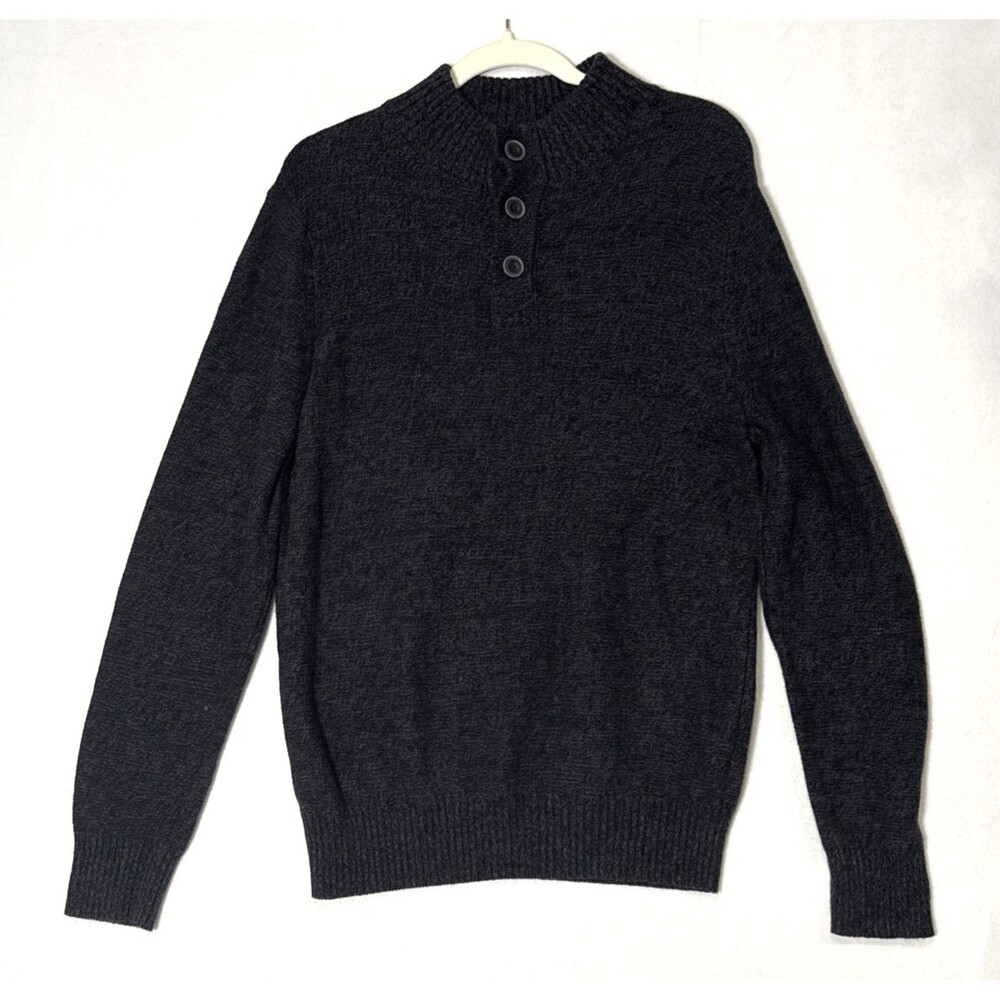 Urban Pipeline Men's LG Mock Neck Knit Pullover Henley Sweater Buttons Outdoorsy